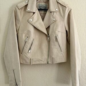 Levi’s Cropped Moto Jacket - Beige, Faux Suede, Biker Zip (Small)